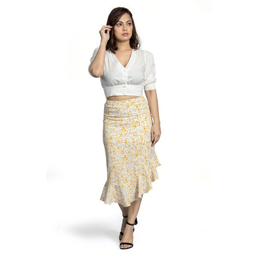 Odel Printed Asymmetric Frilled Skirt