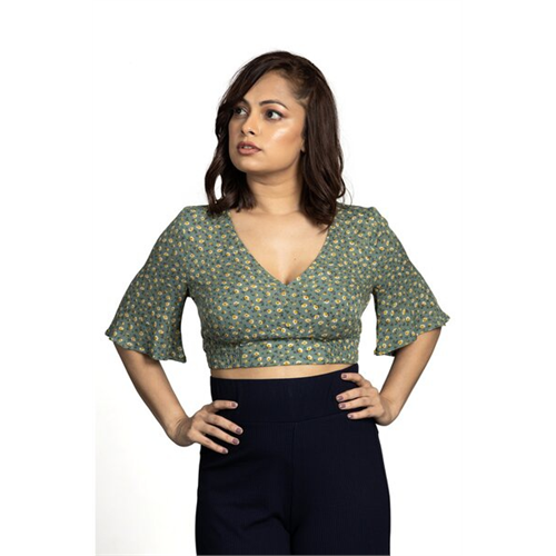 Odel Printed Flared Sleeve Crop Top