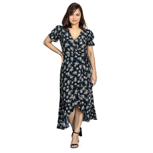 Odel Printed Flounce Hem Wrap Dress
