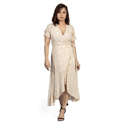 Odel Printed Flounce Hem Wrap Dress