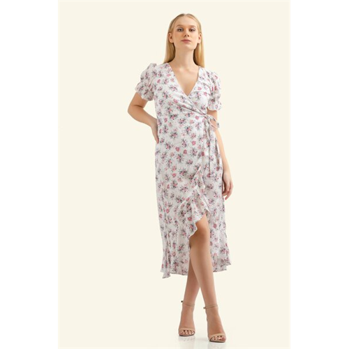 Odel Printed Flounce Hem Wrap Dress