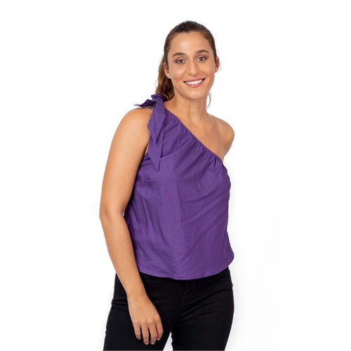 Odel Purple One Shoulder Tie Up Top