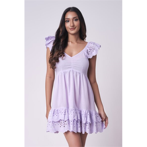 Odel Purple Scallop Hem & Strap Detailed Mini Dress