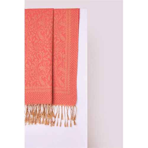 Odel Red & Beige Leafy Print Shawl