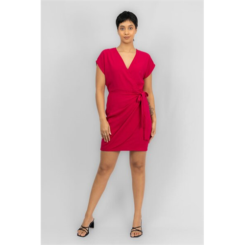 Odel Red Kimono Sleeve Side Tie Up Wrap Mini Dress