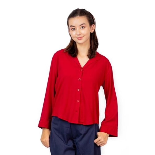 Odel Red Lapel Collared Long Sleeve Shirt