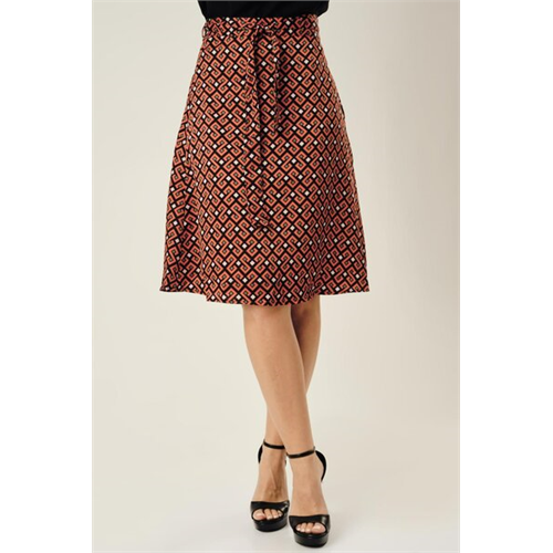 Odel Red Printed Aline Waist Tie Skirt