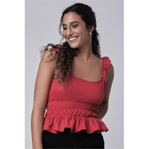 Odel Red Ruffle Strappy Peplum Top