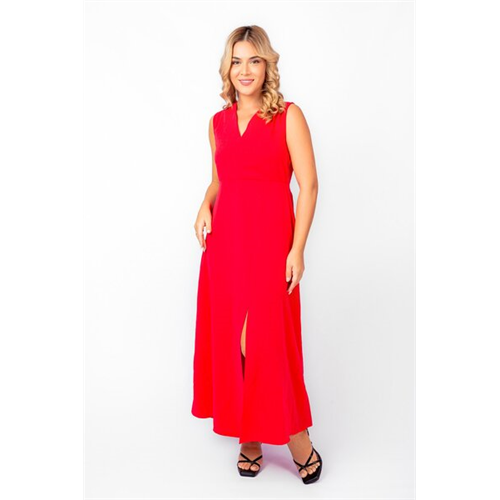 Odel Red Shoulder Gathered Sleeveless Maxi Dress