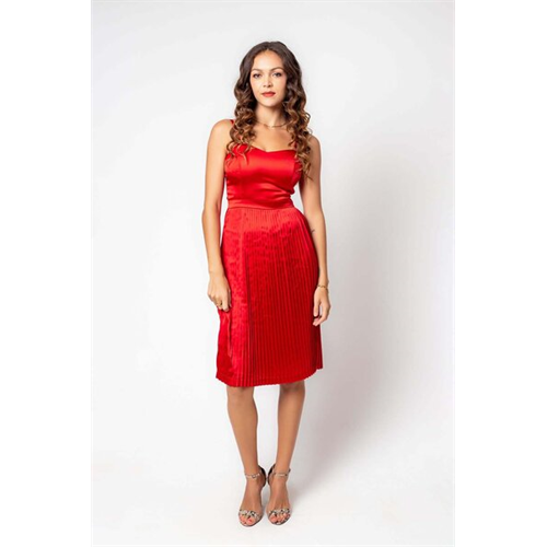 Odel Red Sweetheart Neck Midi Dress