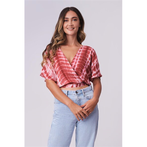Odel Red Tie Dye Printed Back Tie Up Wrap Top