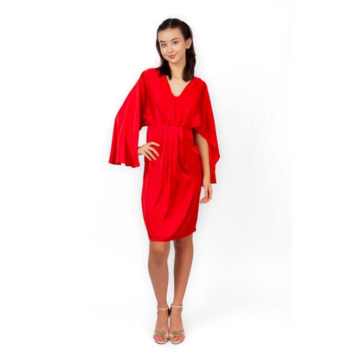 Odel Red V Neck Detail Pleated Midi Dress
