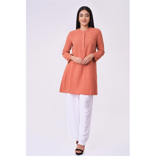 Odel Rust Embroidered Long Sleeve Dress