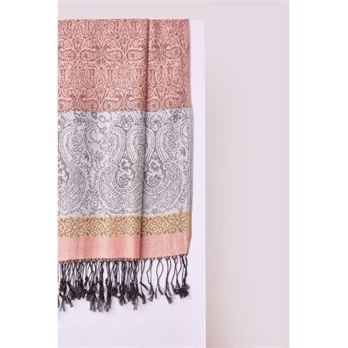 Odel Salmon Pink, Grey & Beige Persley Shawl