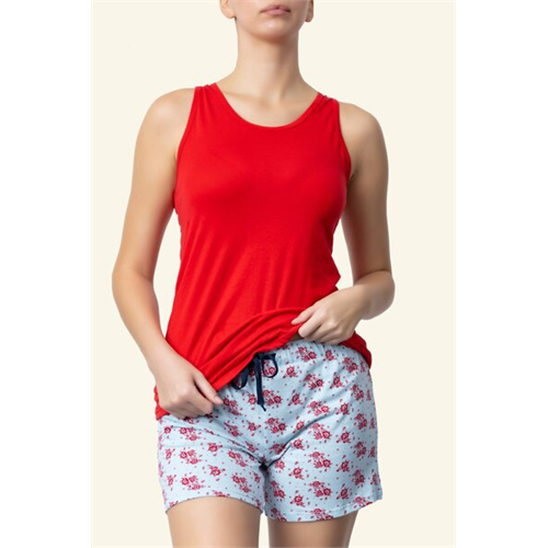 Odel Shorty Pj Set With Floral Bottom And Red Top