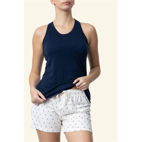 Odel Shorty Pj Set With White Anchor Print Bottom And Navt Top