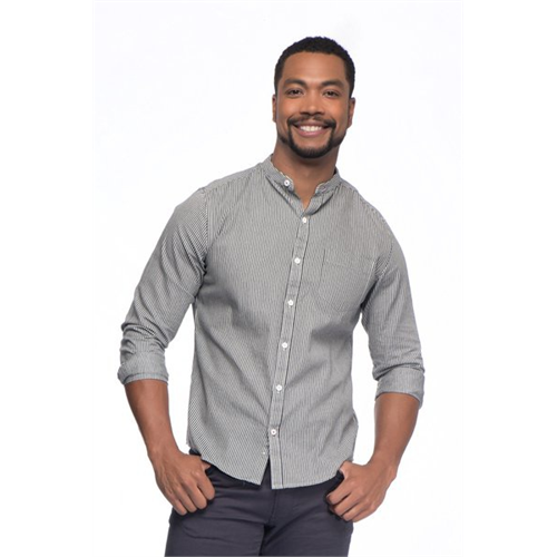 Odel Stripes Band Collar Long Sleeves Shirt