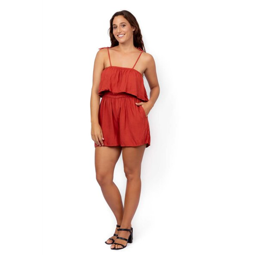 Odel Teracotta Tie Up Strappy Frill Romper