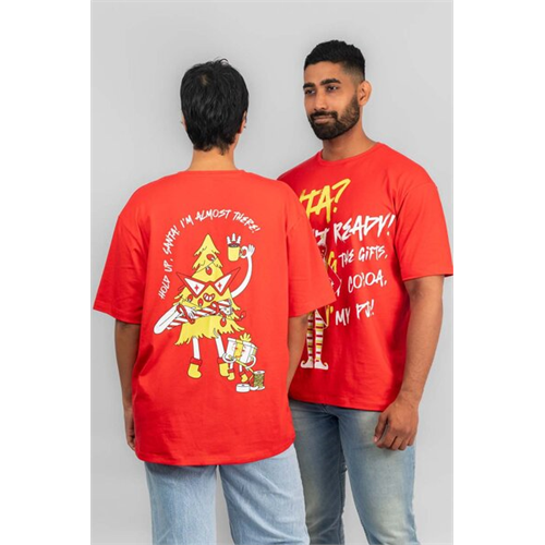 Odel Unisex Light Red Christmas Elf Printed Oversized Tshirt