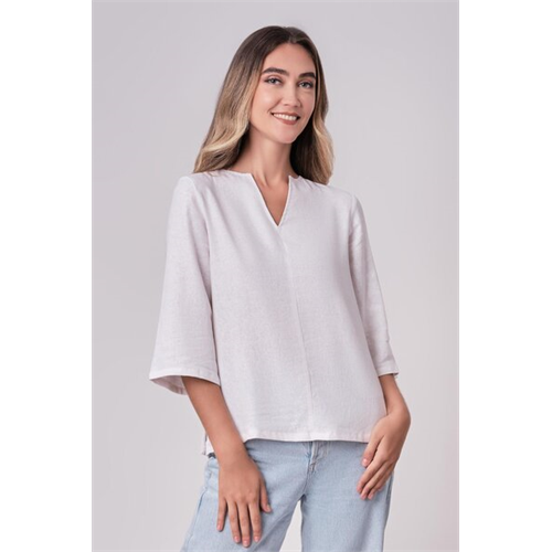 Odel White 3/4 Sleeve V Neck Tunic