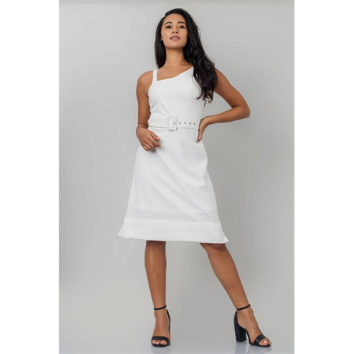 Odel White Belted Knee Length Dress
