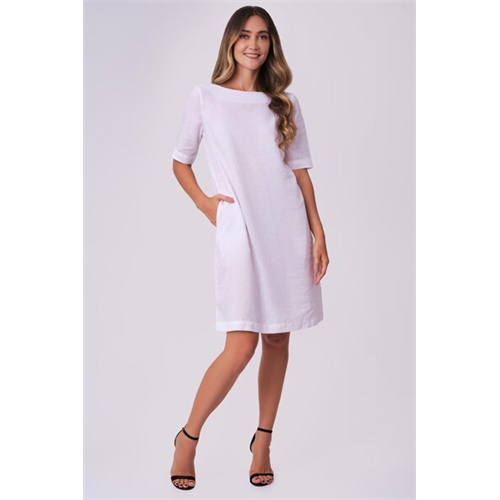 Odel White Boat Neck Shift Dress