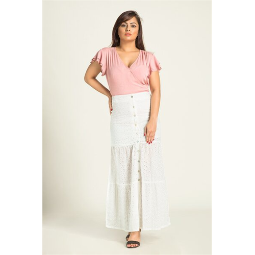 Odel White Cutlon Button Down Skirt