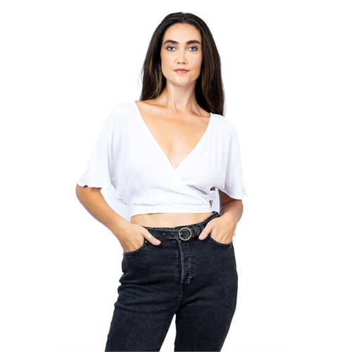 Odel White Faux Wrap Back Tie Up Top