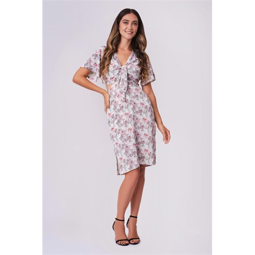 Odel White Floral Printed Front Tie Up Dress