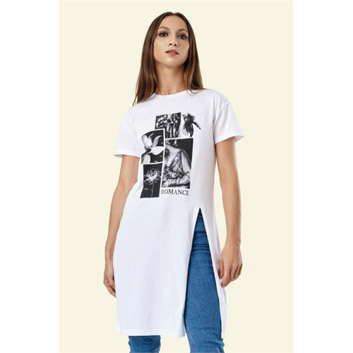 Odel White Graphic Printed High Slit Tshirt