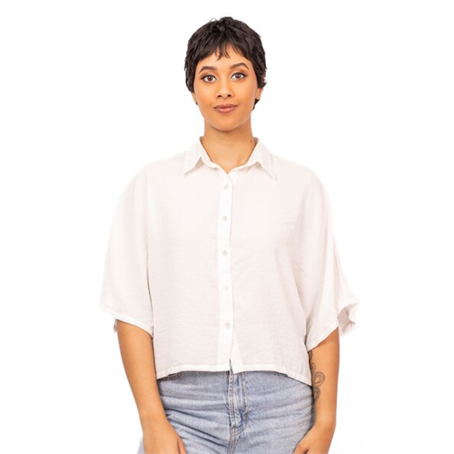 Odel White Kimono Short Sleeve Slightly Cropped Shirt