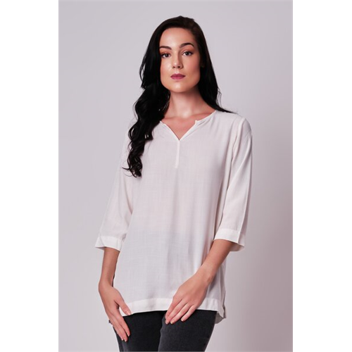 Odel White Long Sleeve V Neck Tunic