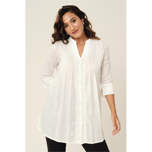 Odel White Mandarin Collar Buttoned Tunic