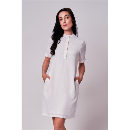 Odel White Mandarin Collar Shift Dress