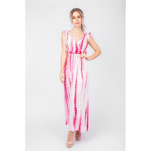 Odel White & Pink Tie Dye Front Mock Wrap Maxi Dress