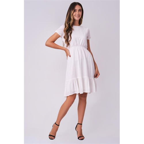 Odel White Puff Sleeve Elasticated Waist Dress