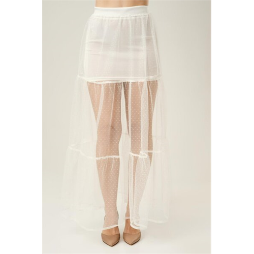 Odel White Tiered Maxi Mesh Skirt