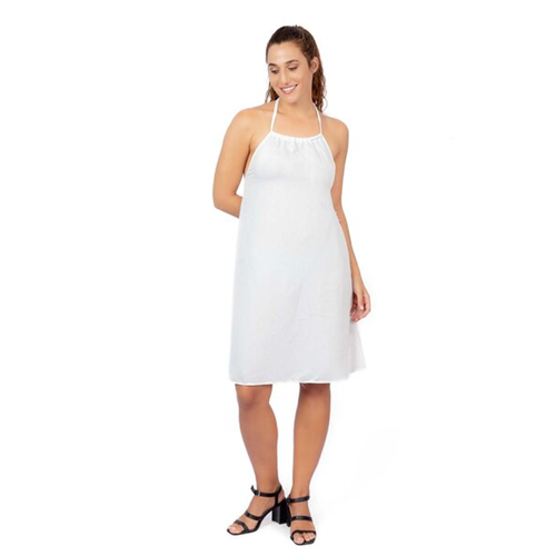 Odel White Tie Up Neck Flared Mini Dress