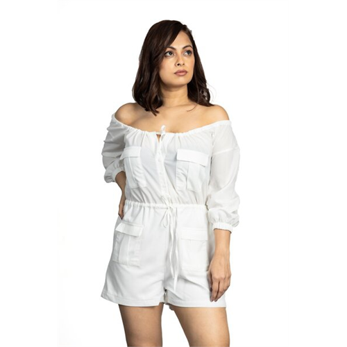 Odel White Utility Off Shoulder Romper