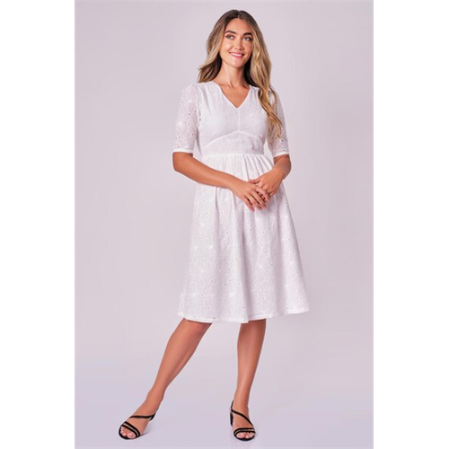 Odel White V Neck Puff Sleeve Dress