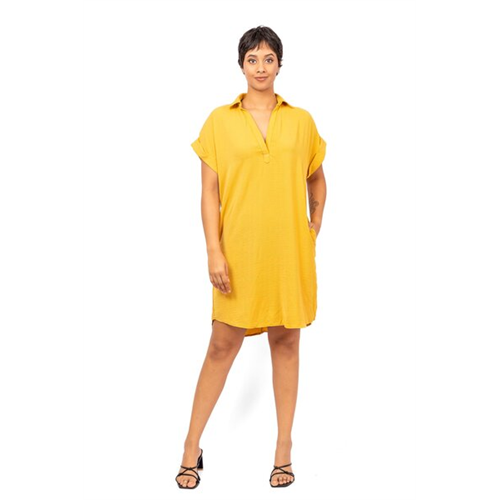 Odel Yellow Cap Sleeve V Neck Collared Knee Length Dress