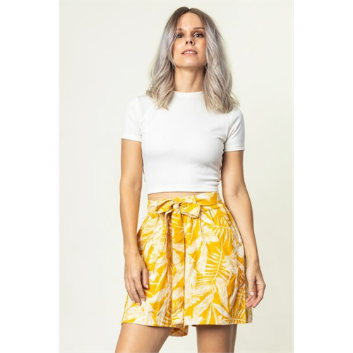 Odel Yellow Print Tie Detail Shorts