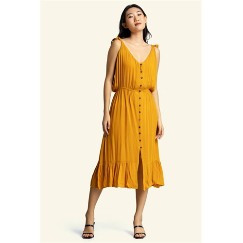 Odel Yellow Ruffle Sleeve Midi Dress