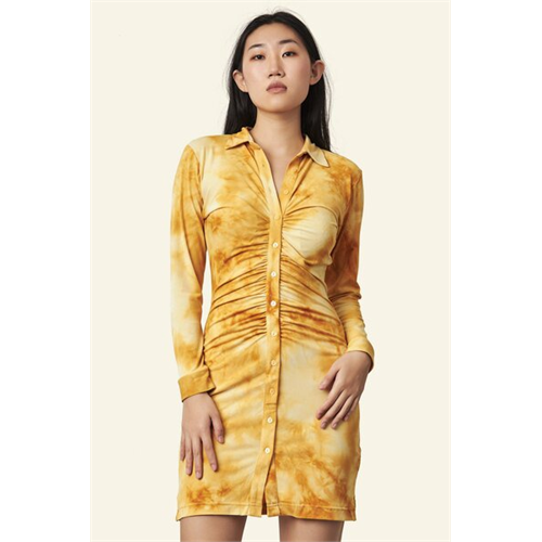 Odel Yellow Tie Dye Long Sleeve Shirt Dress