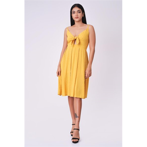 Odel Yellow Tie Up Front Flared Dress