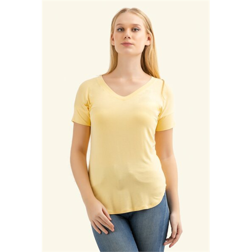 Odel Yellow V Neck Dipped Hem Tshirt