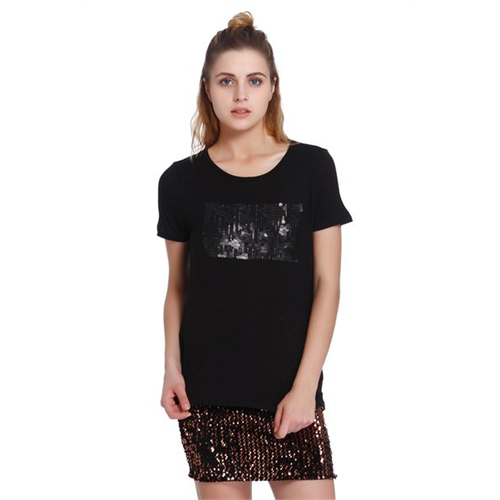 Only Black Bibi Sequin Box Short Sleeve Top