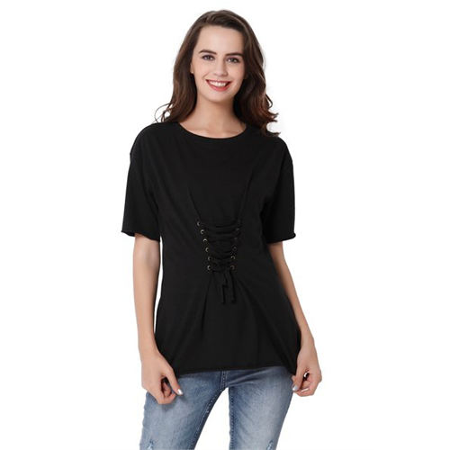 Only Black Round Neck Lace Up Top