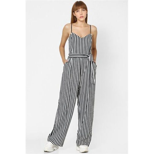 Only Bow At Waist Stripped Jumpsuit