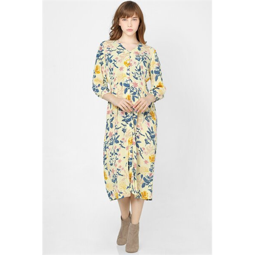 Only Floral Printed V Neck Long Sleeves Midi Dress